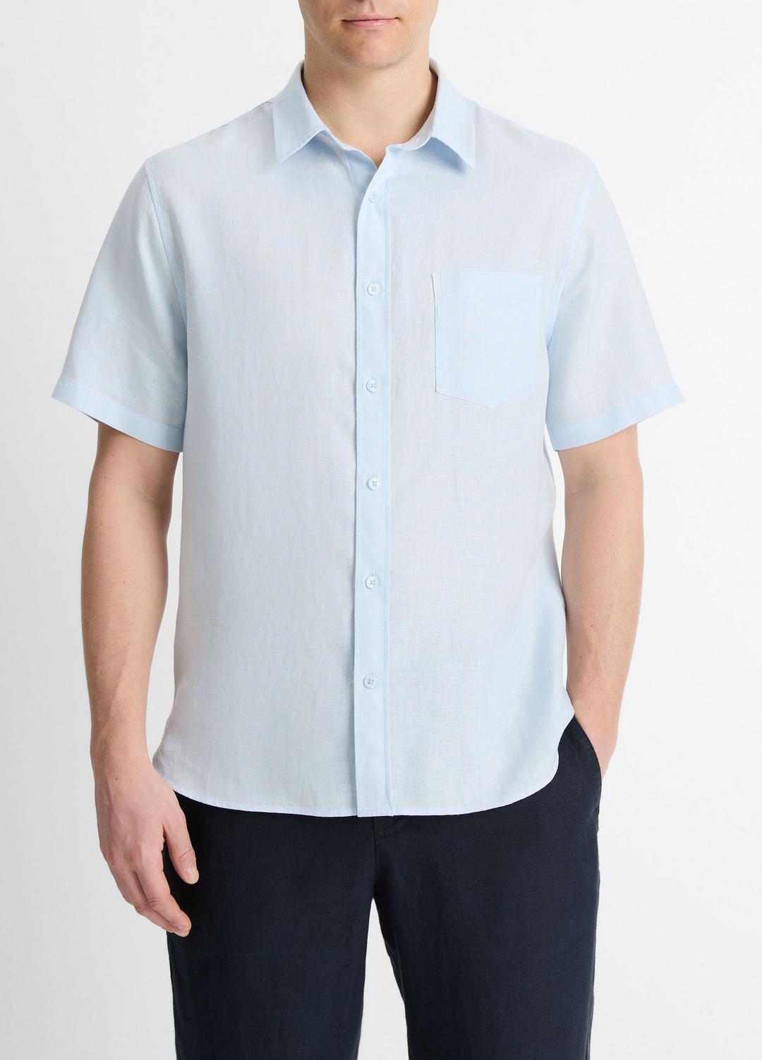 VINCE | Linen Short-Sleeve Shirt in Short Sleeve - GLACIER