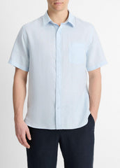 VINCE | Linen Short-Sleeve Shirt in Short Sleeve - GLACIER