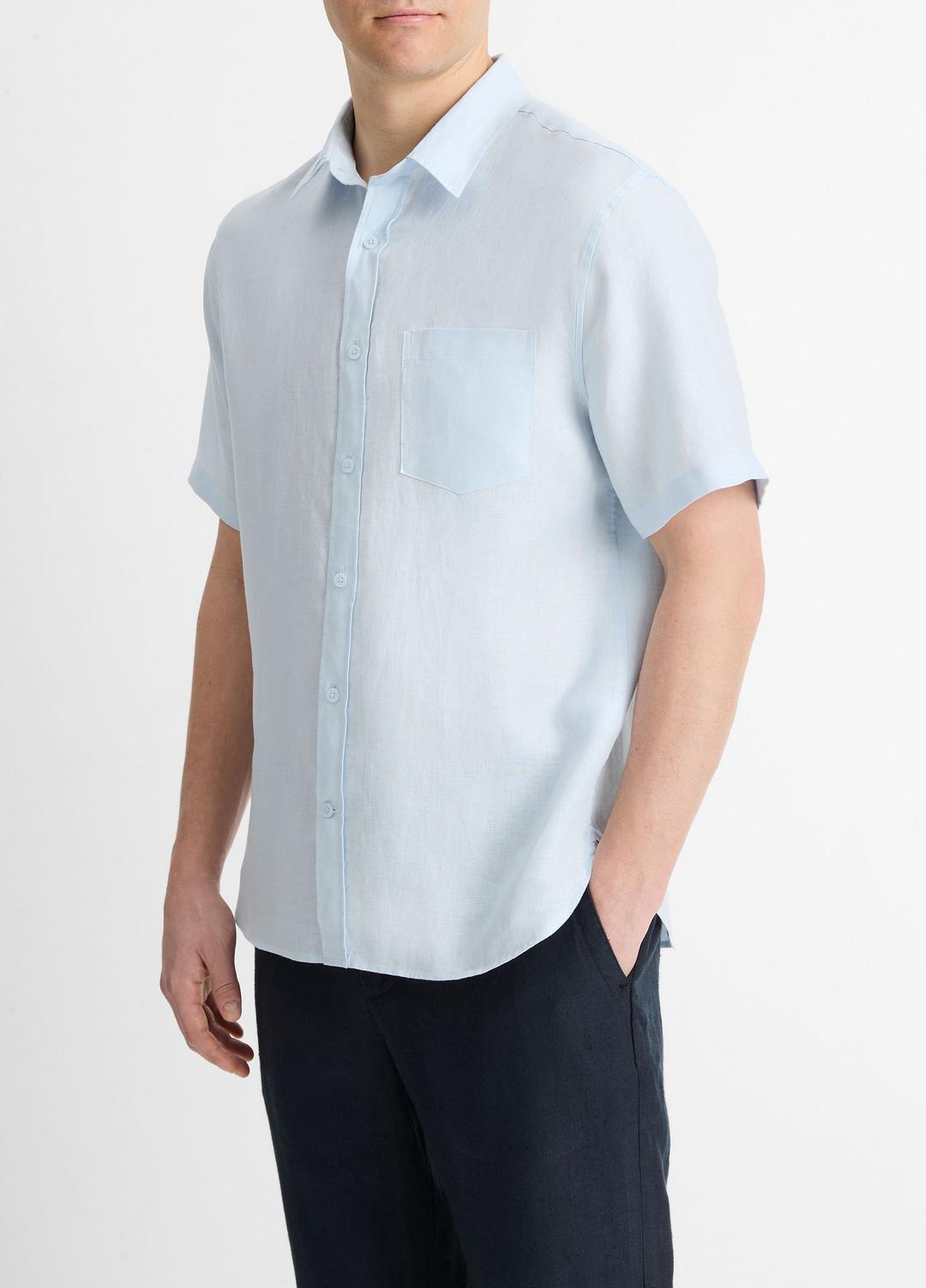 VINCE | Linen Short-Sleeve Shirt in Short Sleeve - GLACIER