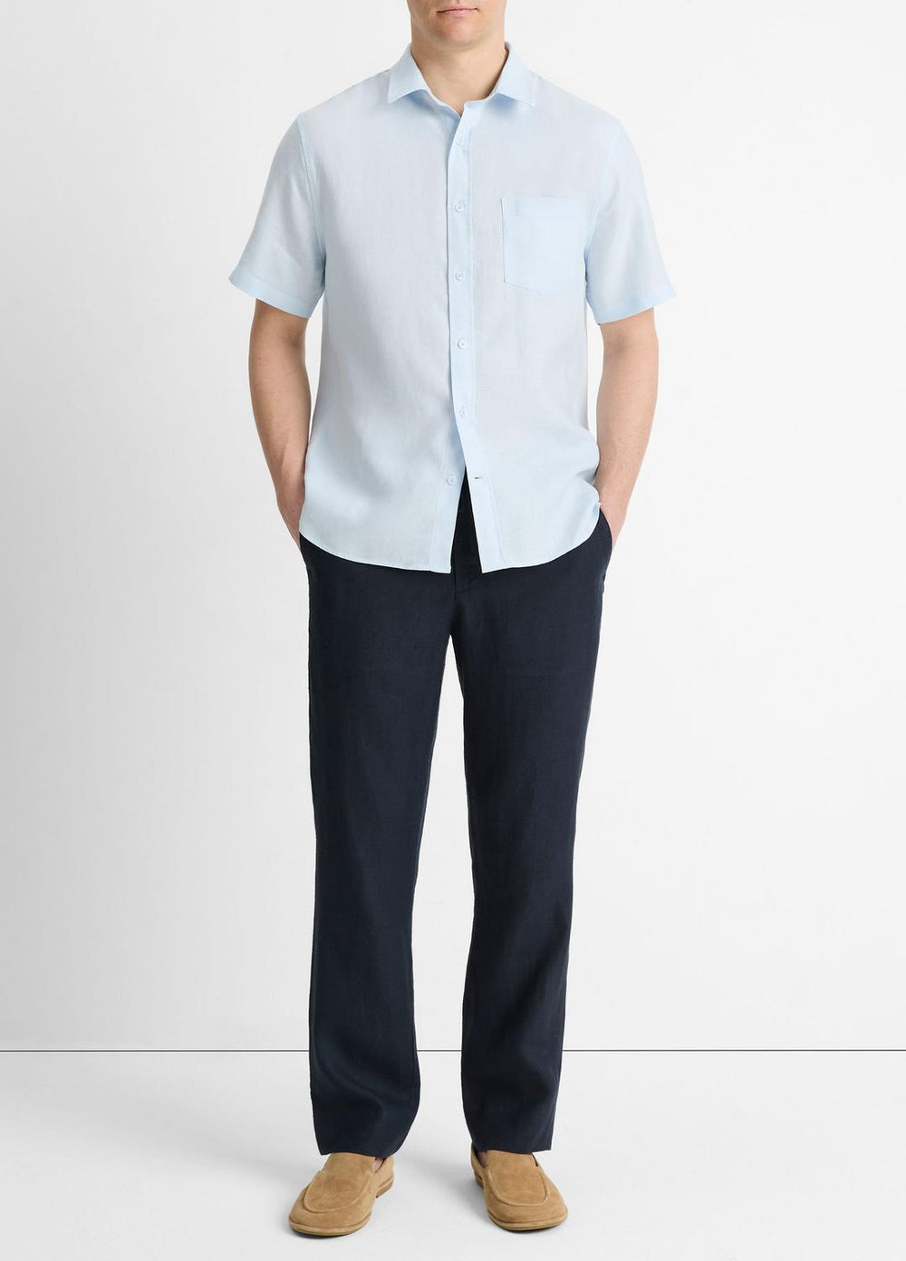 VINCE | Linen Short-Sleeve Shirt in Short Sleeve - GLACIER