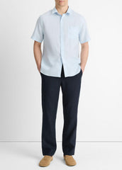 VINCE | Linen Short-Sleeve Shirt in Short Sleeve - GLACIER