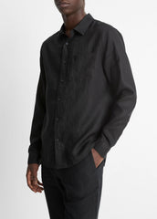 VINCE | Linen Long-Sleeve Shirt in Long Sleeve - BLACK