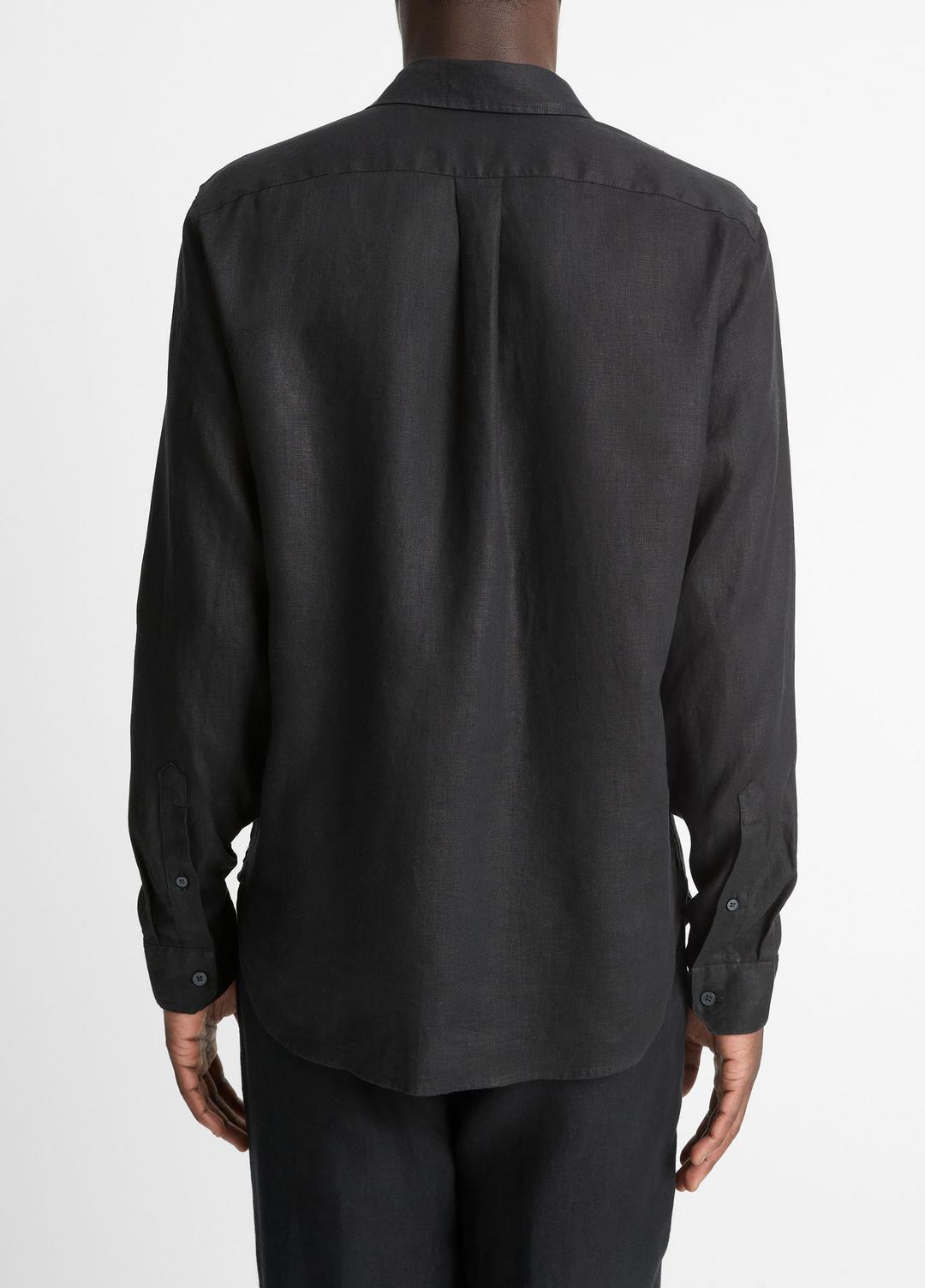 VINCE | Linen Long-Sleeve Shirt in Long Sleeve - BLACK