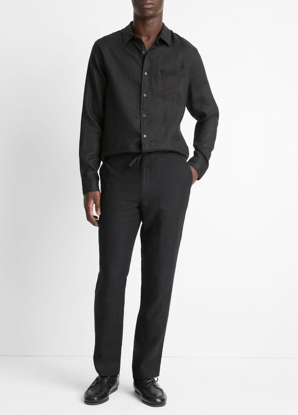 VINCE | Linen Long-Sleeve Shirt in Long Sleeve - BLACK