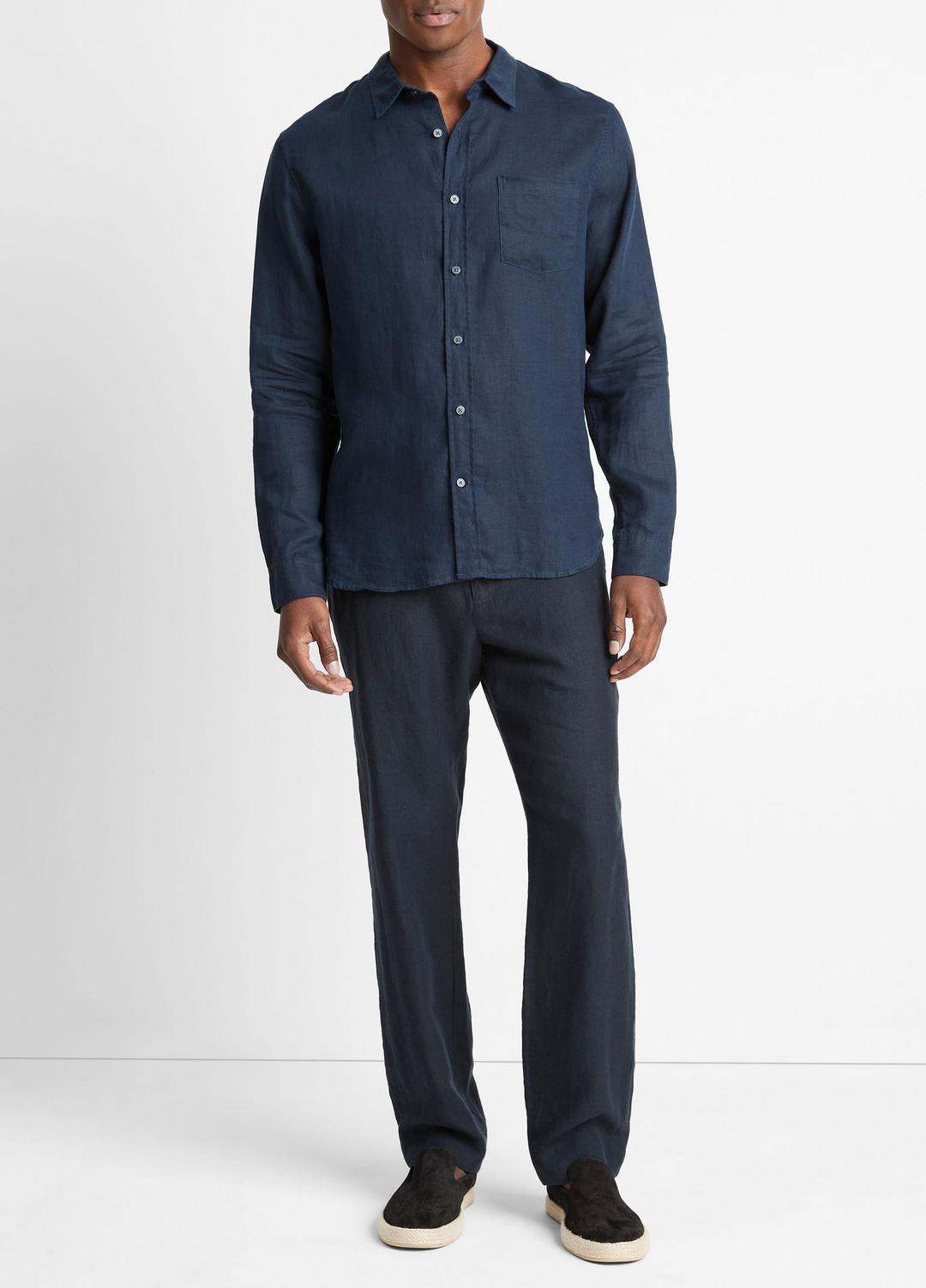 VINCE | Linen Long-Sleeve Shirt in Long Sleeve - COASTAL BLUE