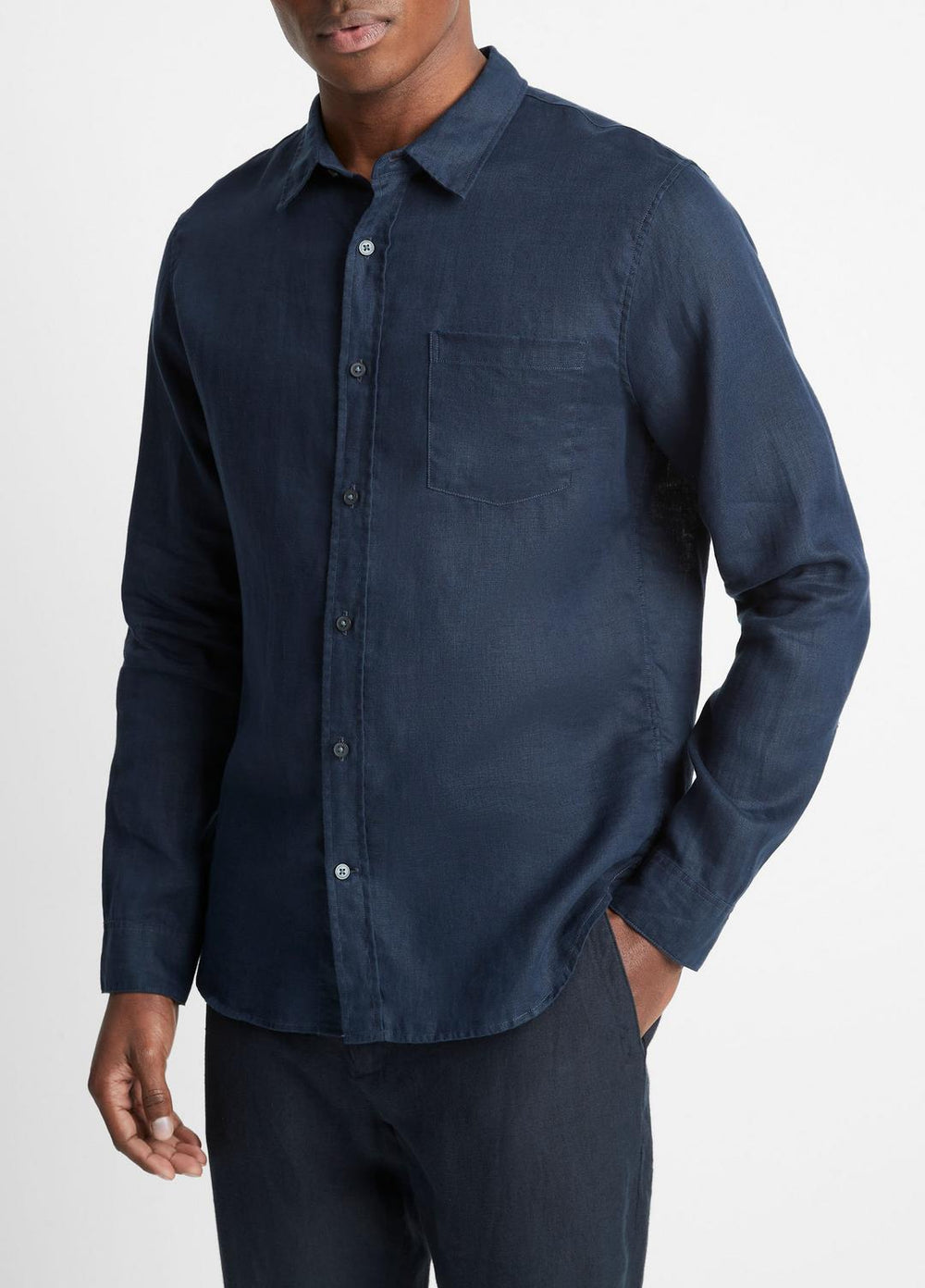 VINCE | Linen Long-Sleeve Shirt in Long Sleeve - COASTAL BLUE