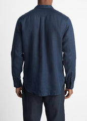 VINCE | Linen Long-Sleeve Shirt in Long Sleeve - COASTAL BLUE