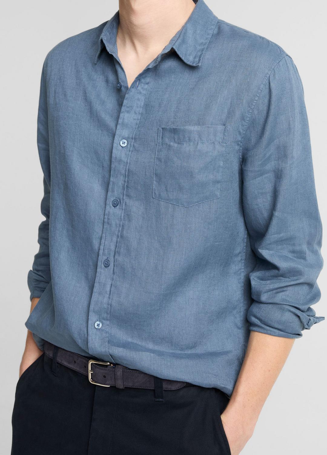 VINCE | Linen Long-Sleeve Shirt in Long Sleeve - UNIFORM BLUE