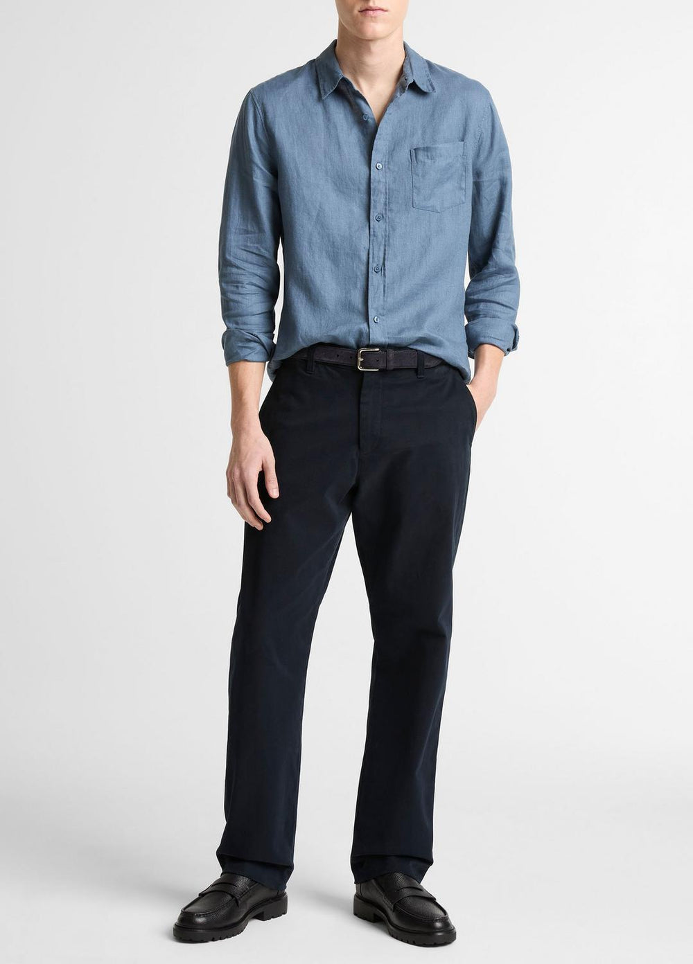 VINCE | Linen Long-Sleeve Shirt in Long Sleeve - UNIFORM BLUE