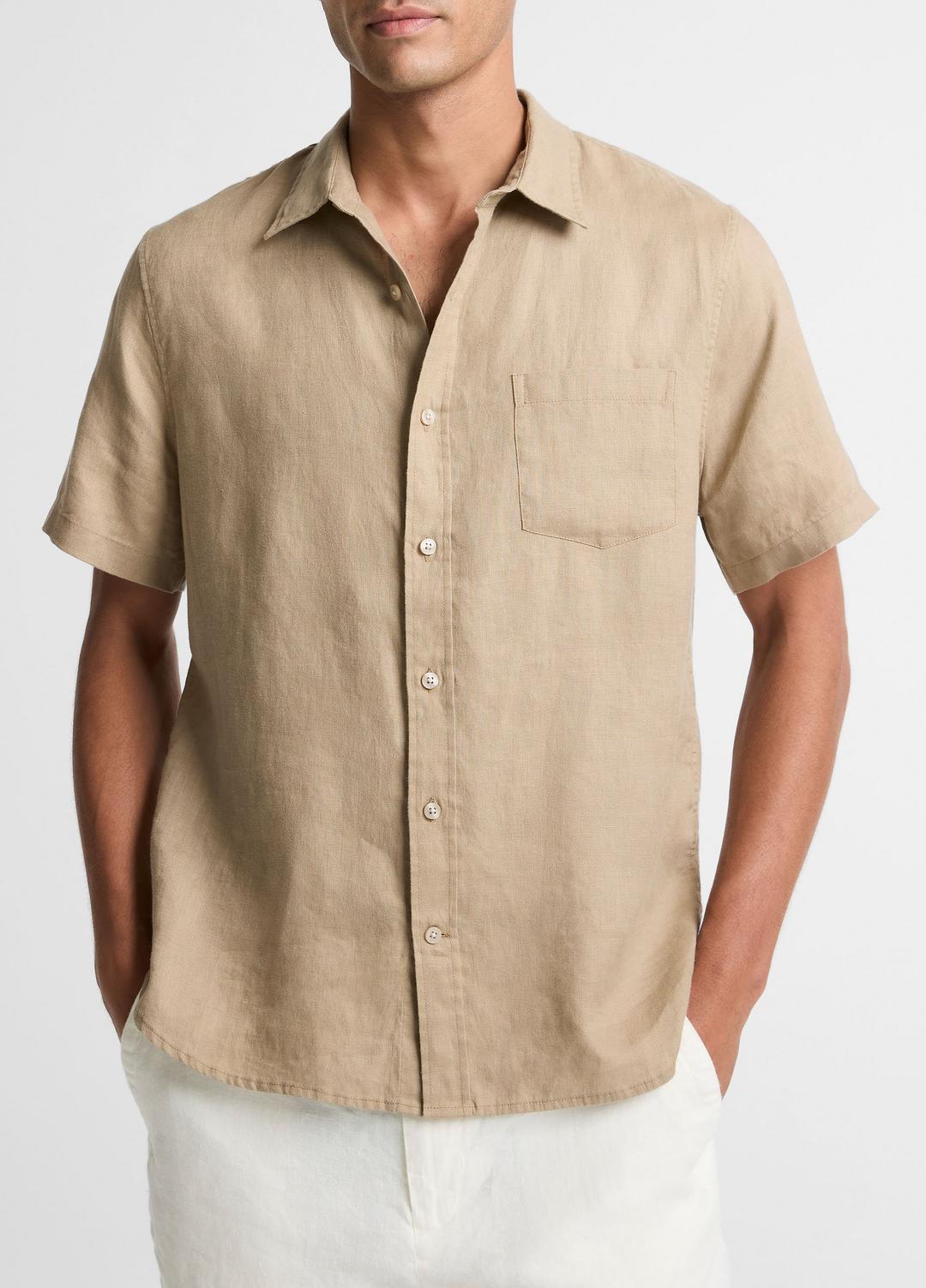 VINCE | Linen Short-Sleeve Shirt in Long Sleeve - TEAK