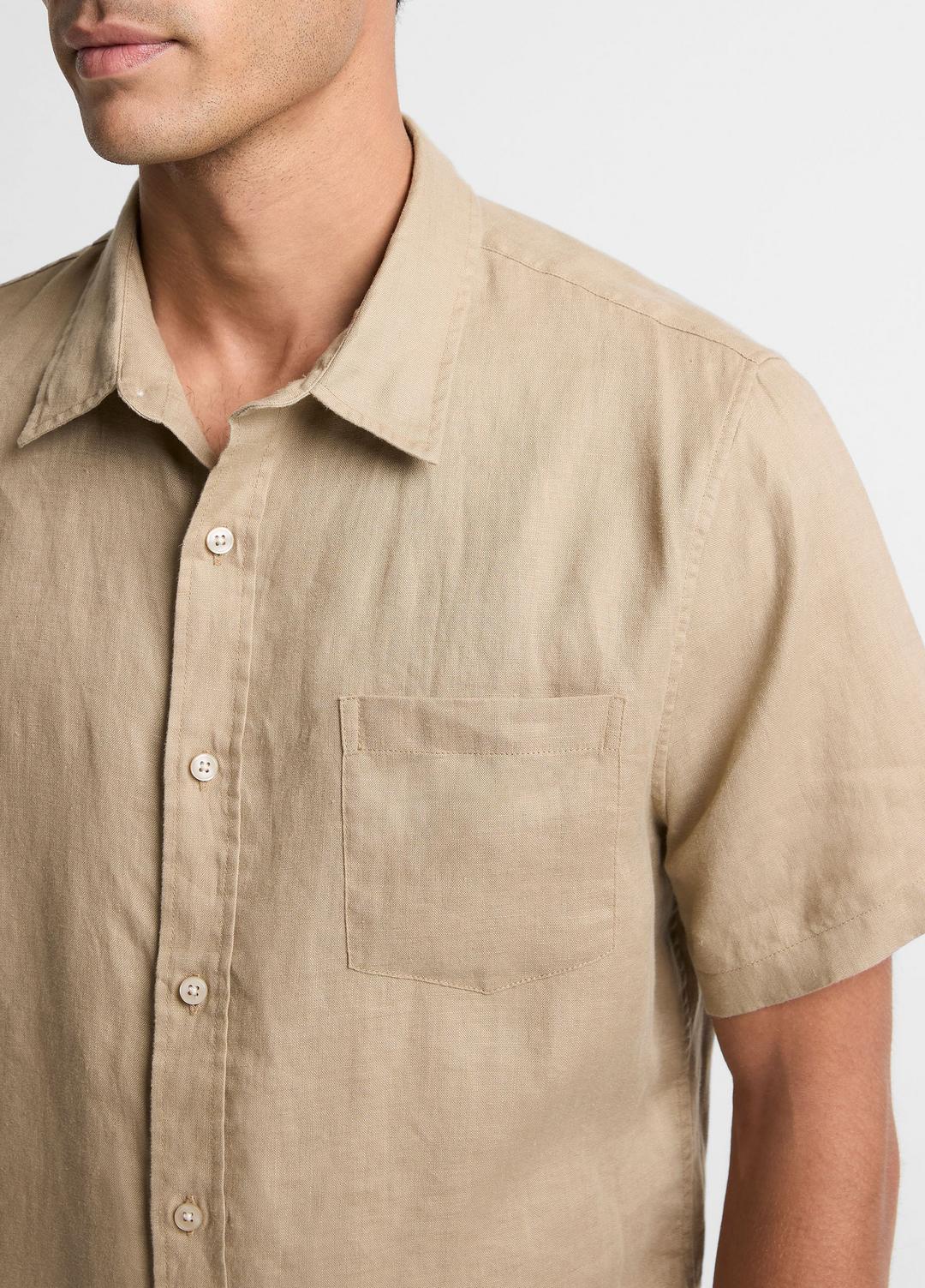 VINCE | Linen Short-Sleeve Shirt in Long Sleeve - TEAK