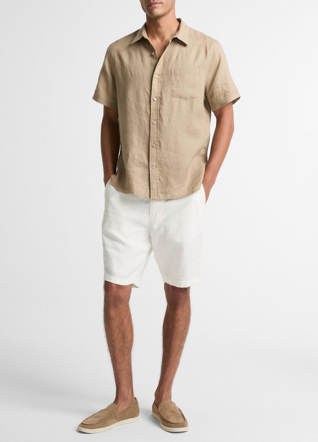 VINCE | Linen Short-Sleeve Shirt in Long Sleeve - TEAK