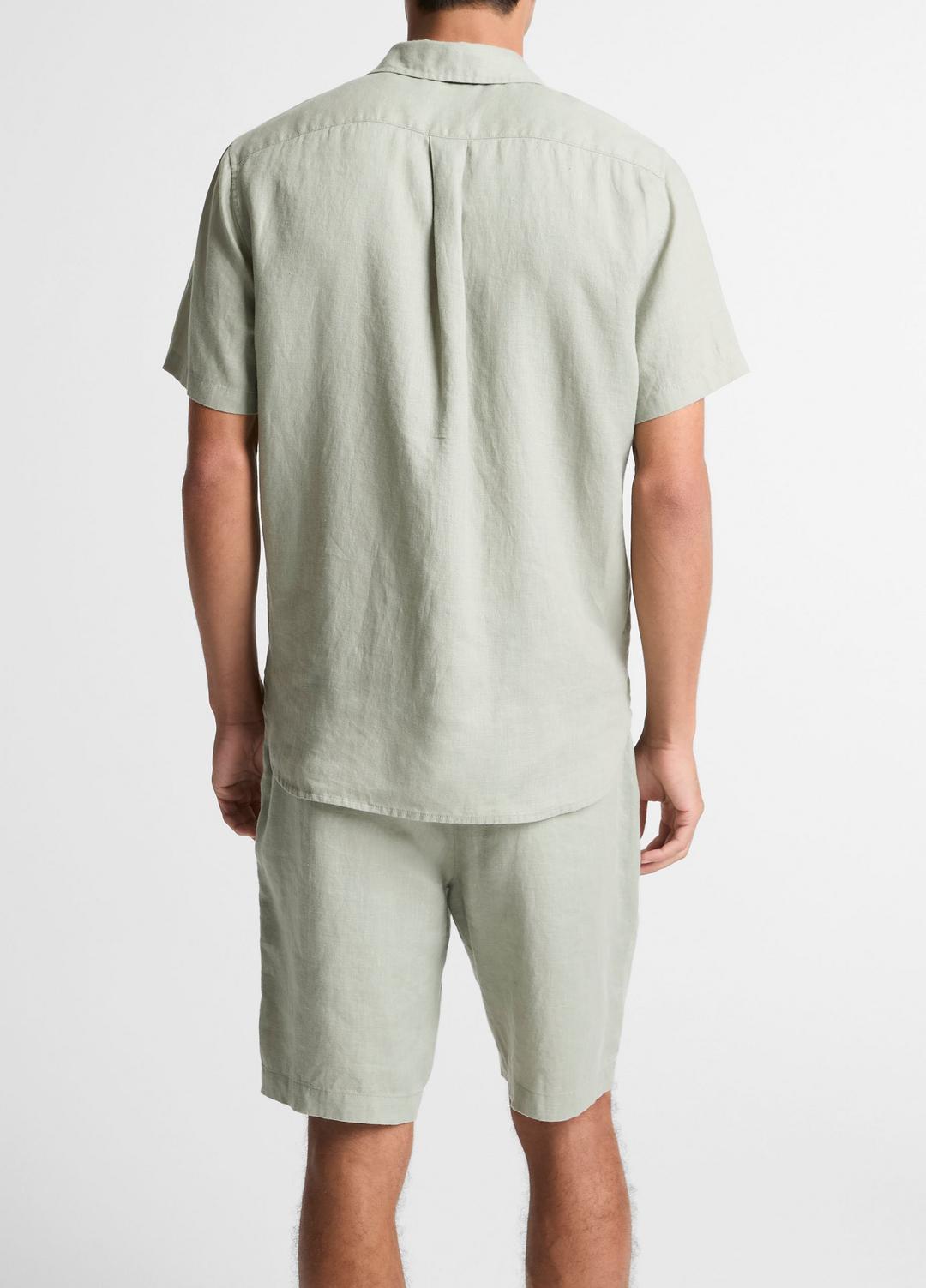 VINCE | Linen Short-Sleeve Shirt in Long Sleeve - MATCHA