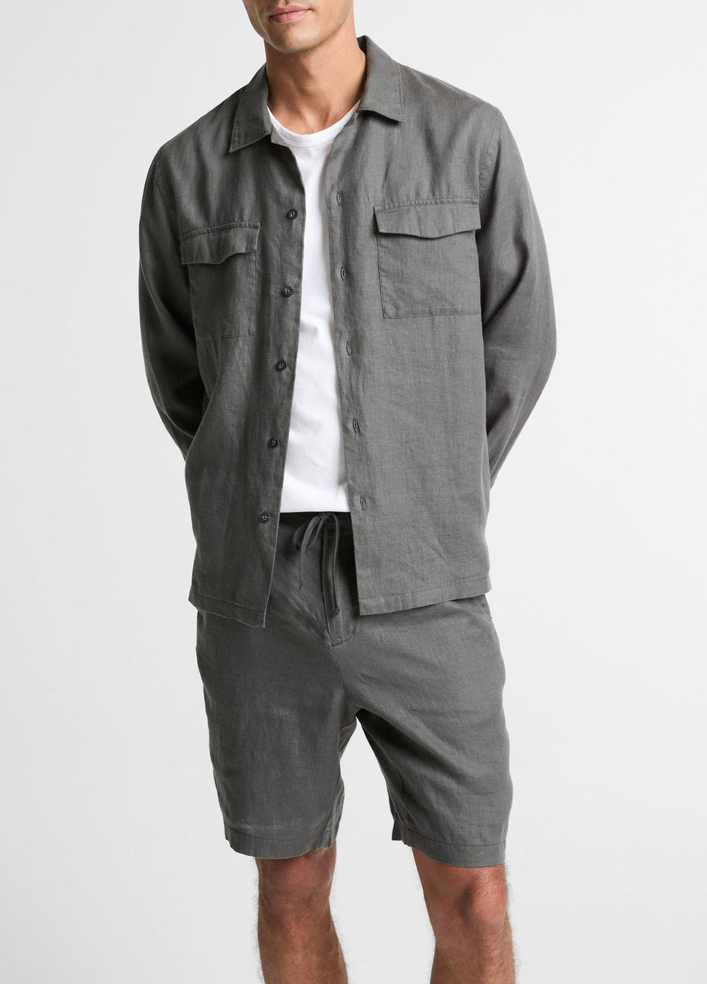 VINCE | Linen Garage Shirt  in Long Sleeve - SLATE