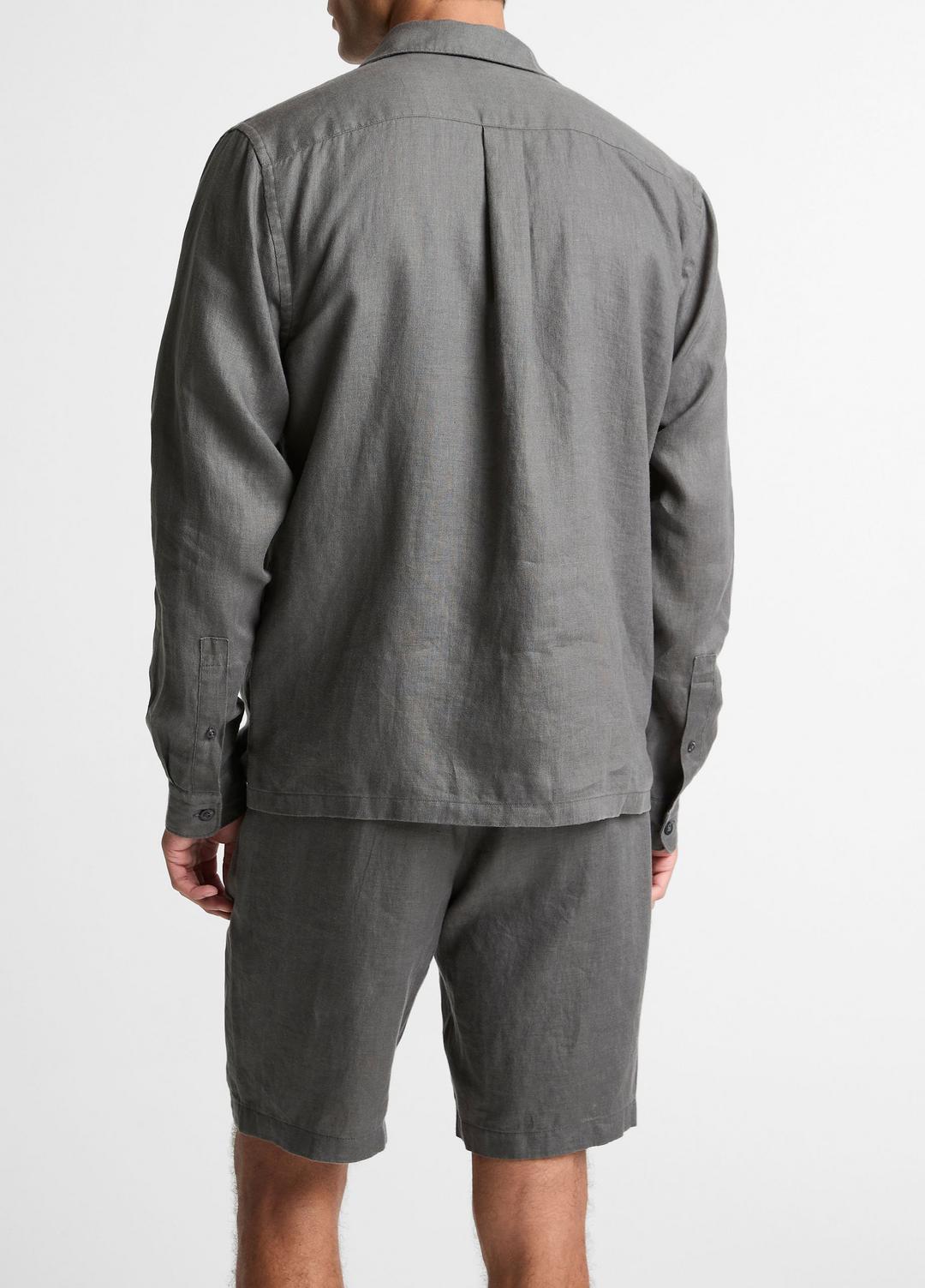 VINCE | Linen Garage Shirt  in Long Sleeve - SLATE