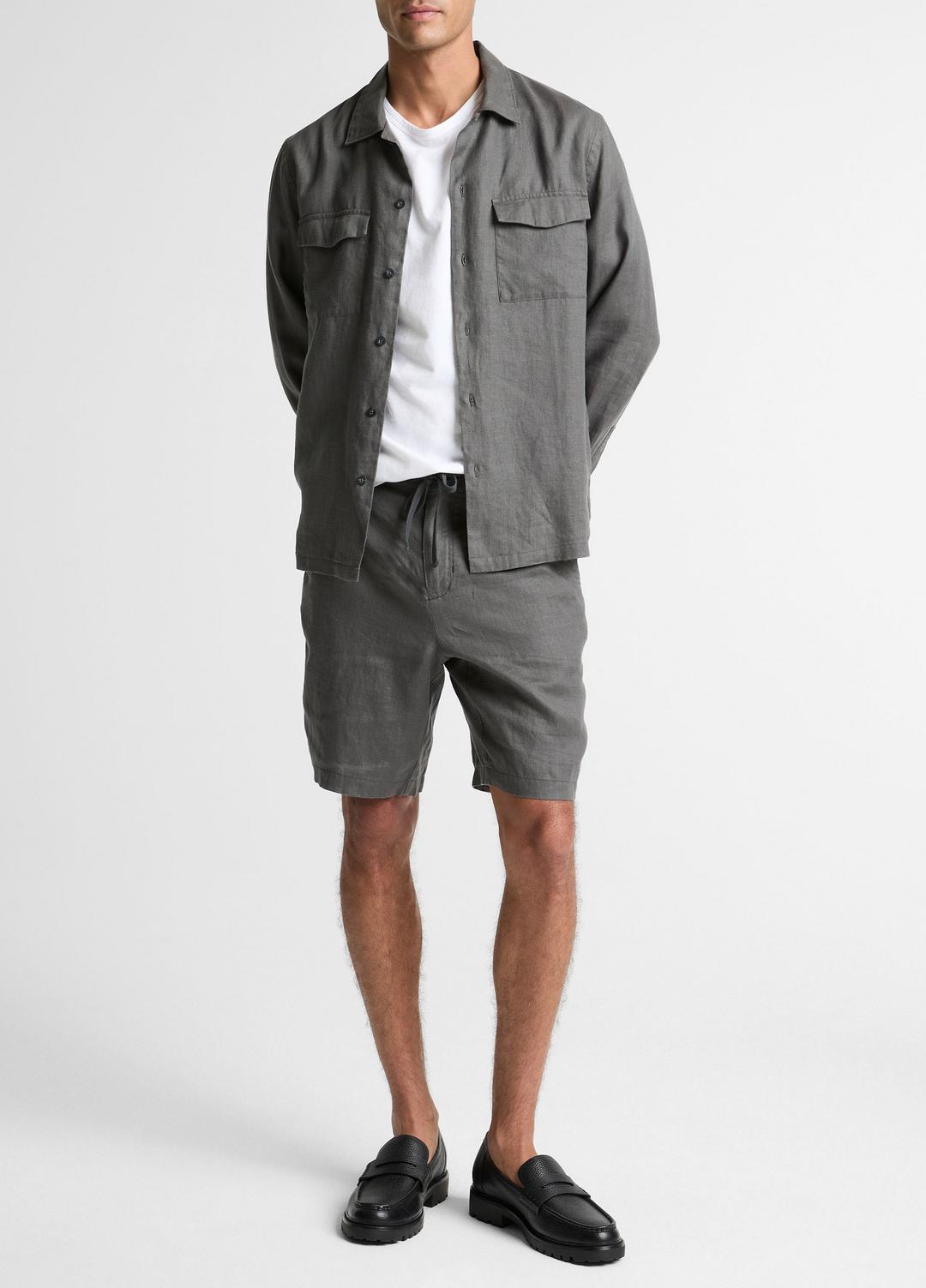 VINCE | Linen Garage Shirt  in Long Sleeve - SLATE