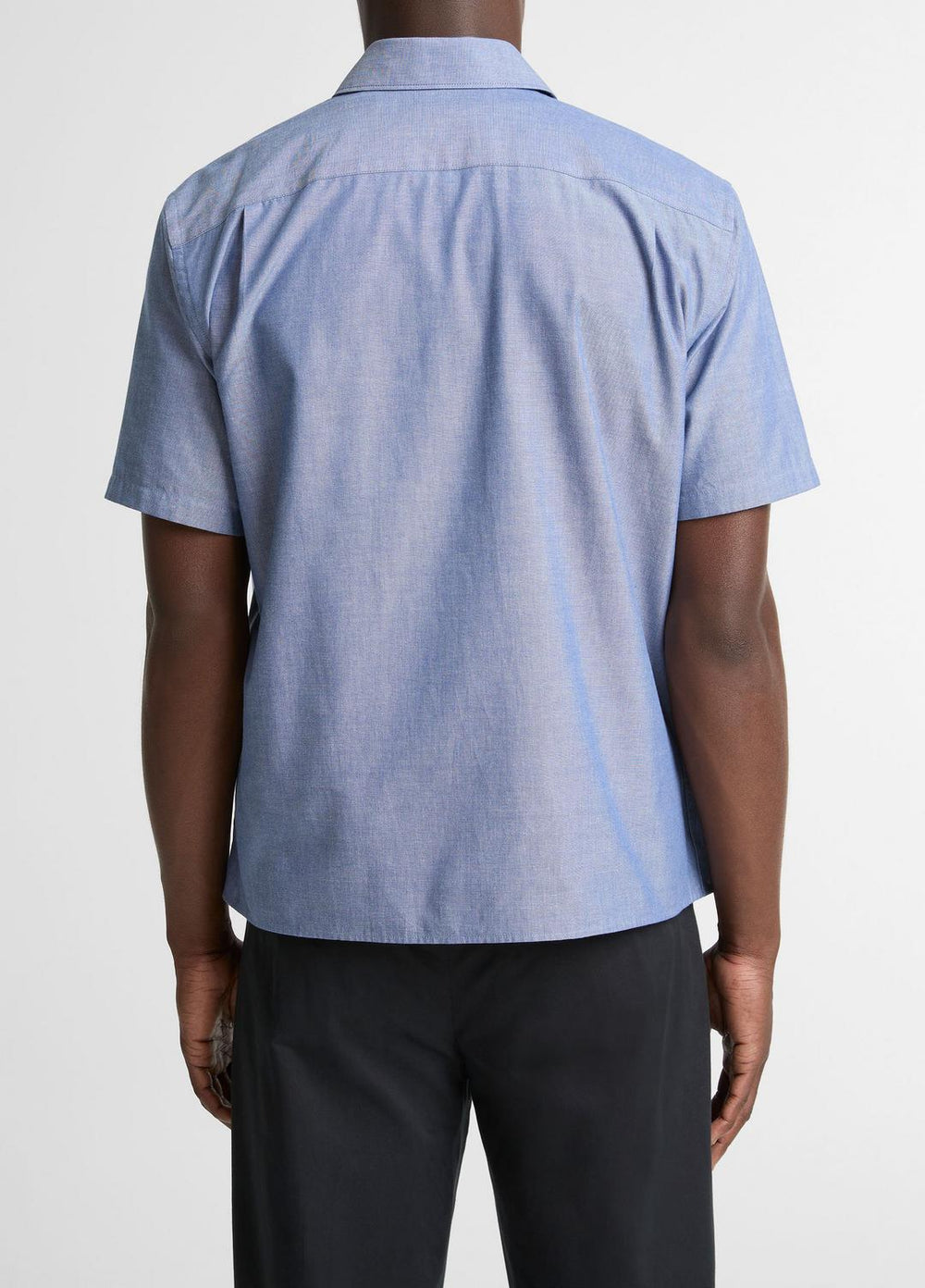 VINCE | Cotton Short-Sleeve Button-Front Shirt  in Short Sleeve - INDIGO