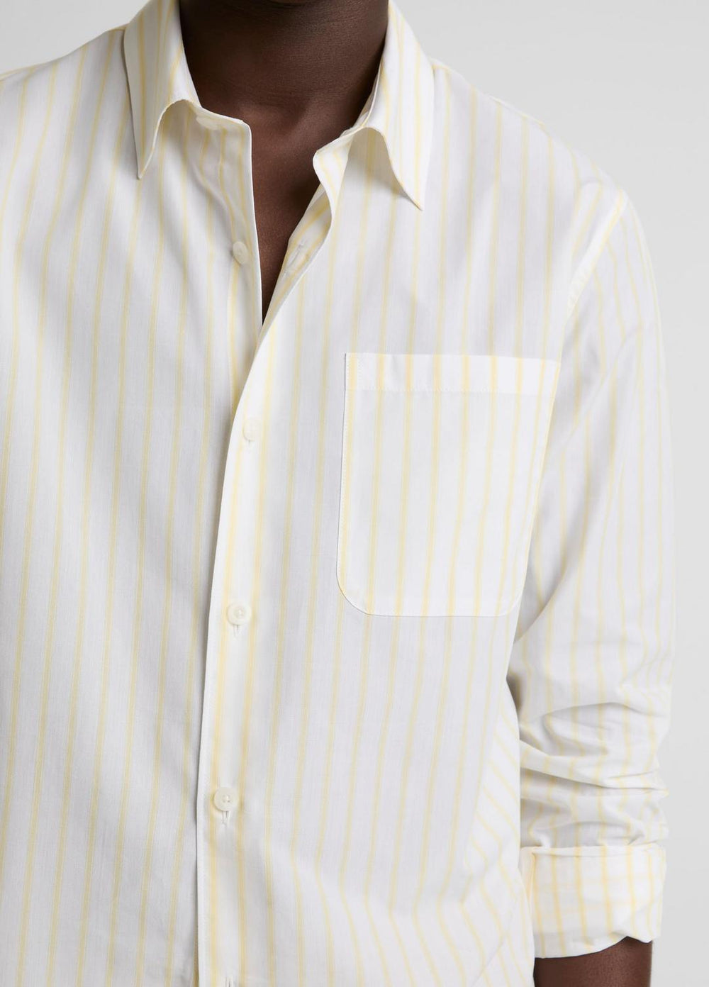 VINCE | Striped Cotton-Blend Poplin Button-Front Shirt in Long Sleeve - WHITE/PALE YELLOW