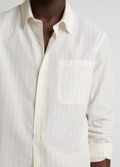 VINCE | Striped Cotton-Blend Poplin Button-Front Shirt in Long Sleeve - WHITE/PALE YELLOW