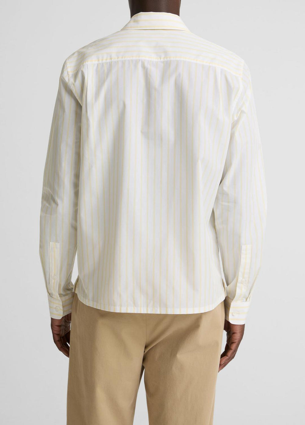 VINCE | Striped Cotton-Blend Poplin Button-Front Shirt in Long Sleeve - WHITE/PALE YELLOW