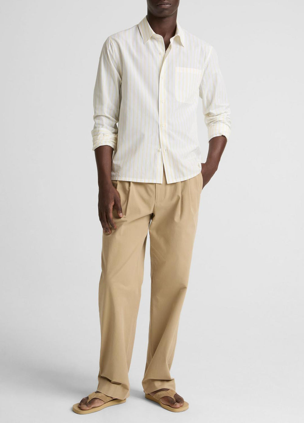 VINCE | Striped Cotton-Blend Poplin Button-Front Shirt in Long Sleeve - WHITE/PALE YELLOW