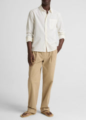 VINCE | Striped Cotton-Blend Poplin Button-Front Shirt in Long Sleeve - WHITE/PALE YELLOW