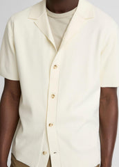 VINCE | Merino Wool Cabana Shirt  in Short Sleeve - CLASSIC CREAM