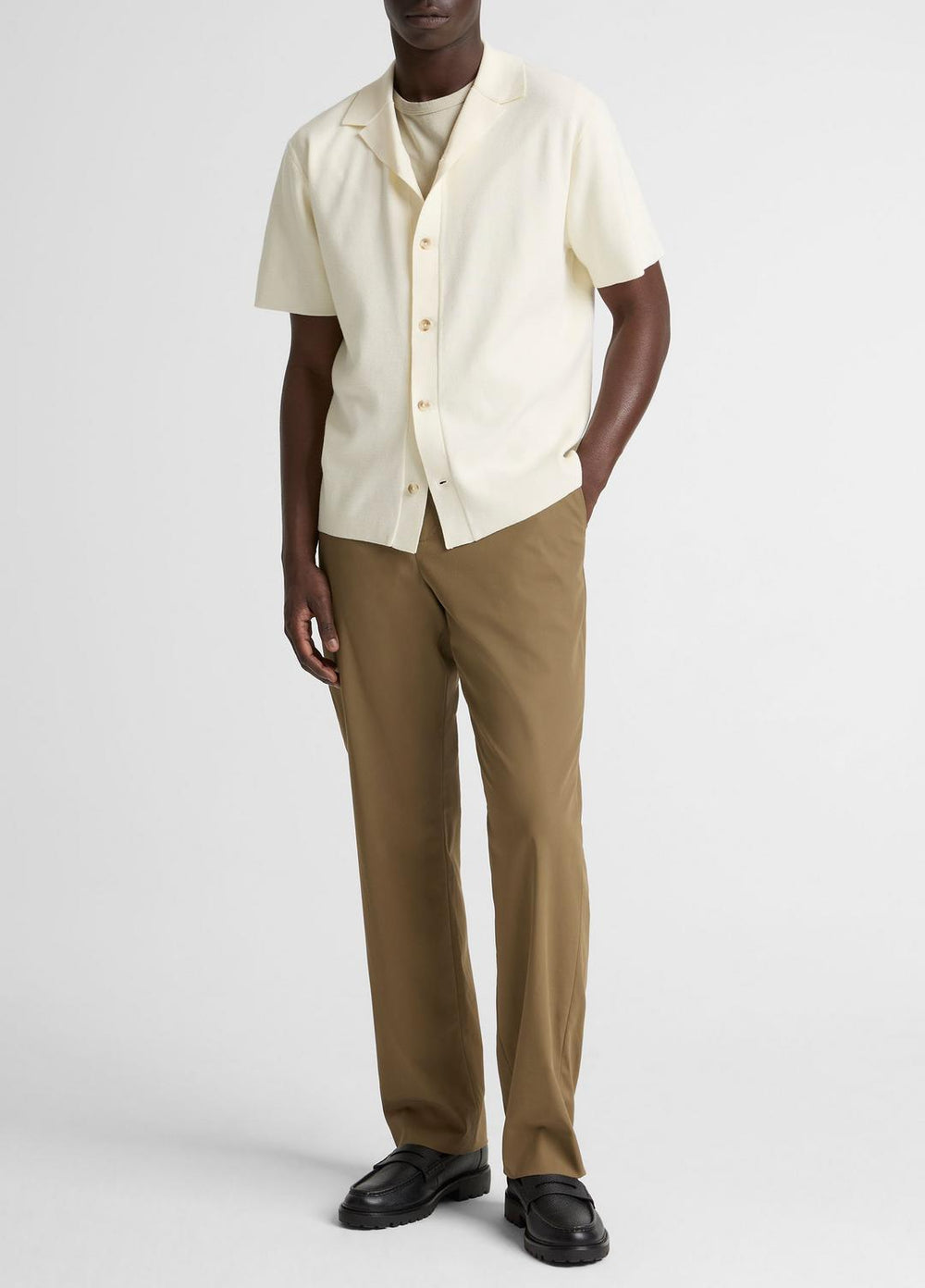 VINCE | Merino Wool Cabana Shirt  in Short Sleeve - CLASSIC CREAM