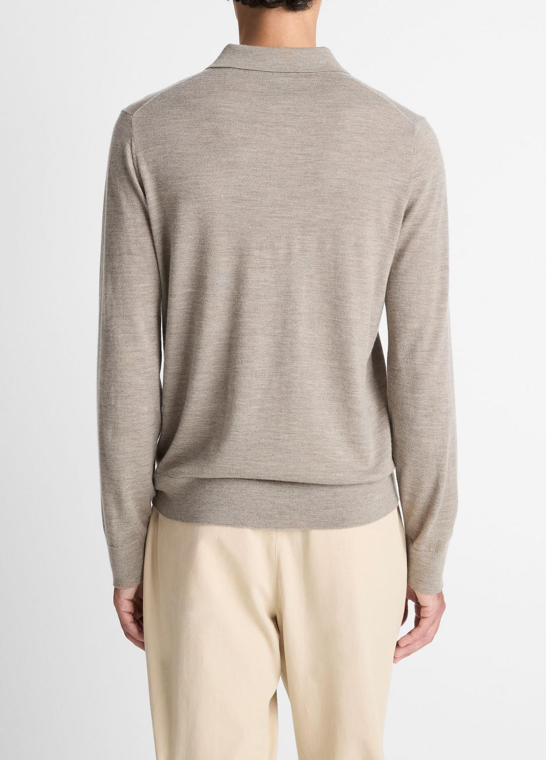 VINCE | Featherweight Merino Wool-Cashmere Polo Sweater in Long Sleeve - HEATHER SMOKE