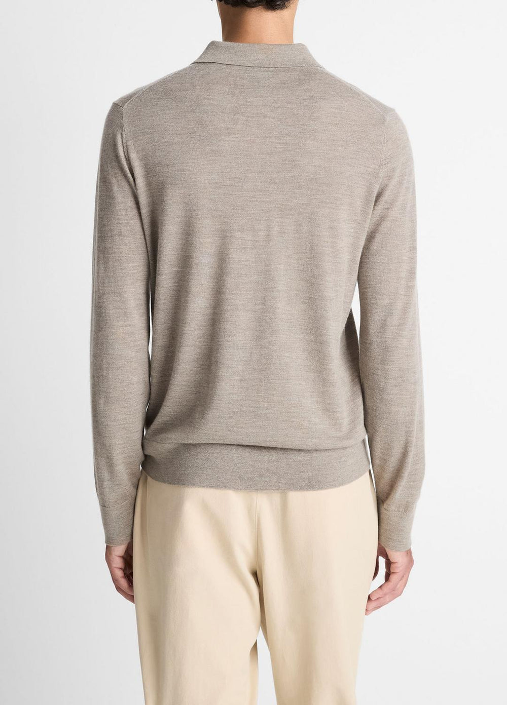 VINCE | Featherweight Merino Wool-Cashmere Polo Sweater in Long Sleeve - HEATHER SMOKE