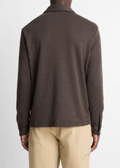VINCE | Herringbone Cotton-Blend Zip Polo Shirt in Henleys & Polos - HEATHER DARK ROAST/BLACK