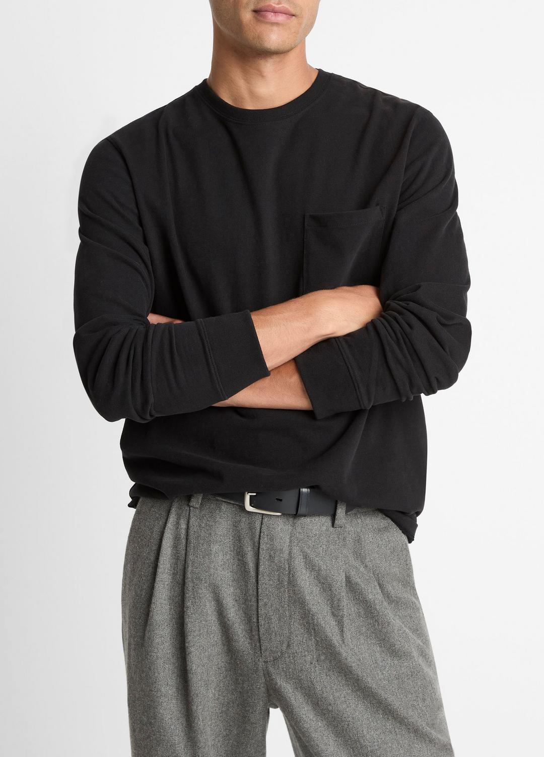 VINCE | Sueded Jersey Long-Sleeve Pocket T-Shirt in Long Sleeve - BLACK
