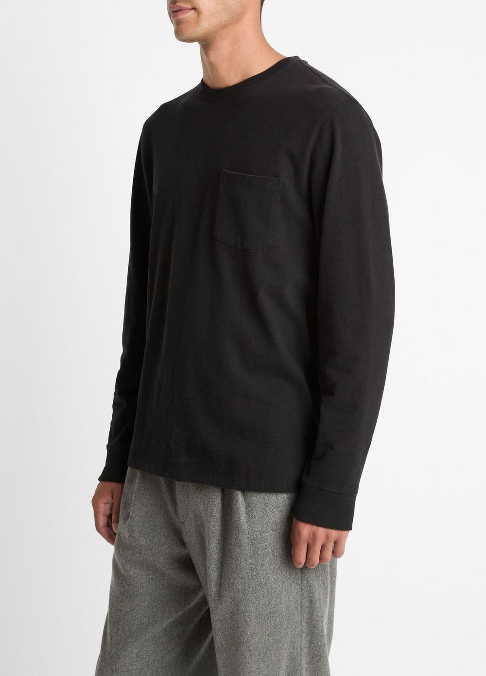 VINCE | Sueded Jersey Long-Sleeve Pocket T-Shirt in Long Sleeve - BLACK