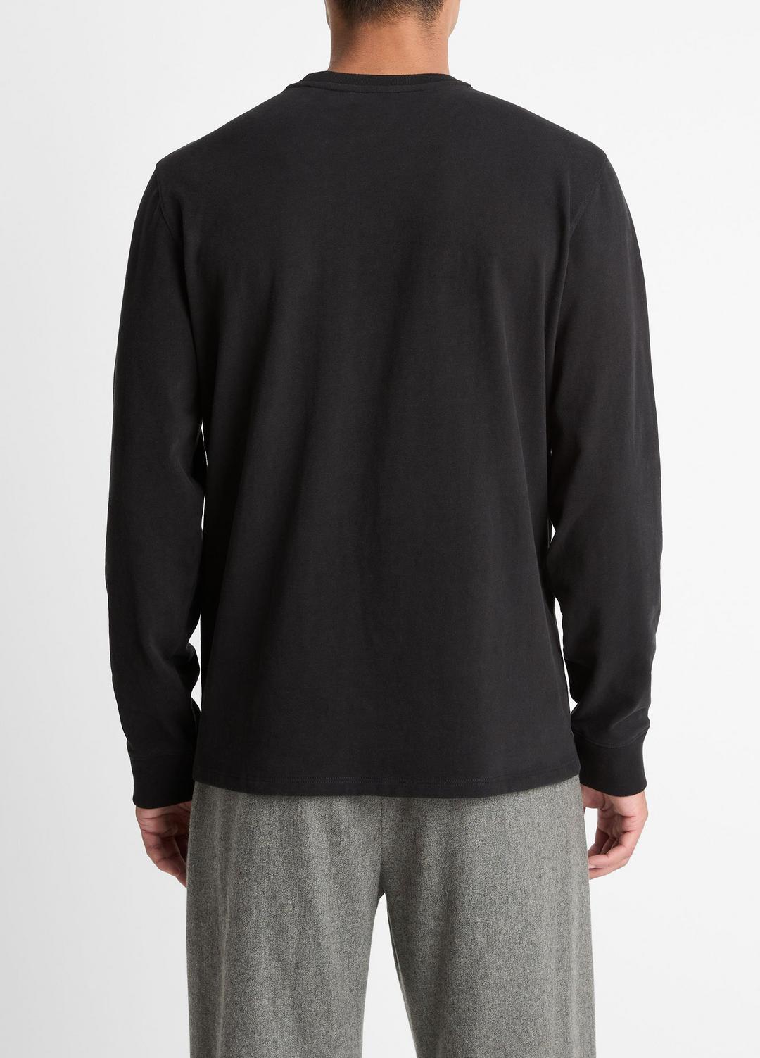 VINCE | Sueded Jersey Long-Sleeve Pocket T-Shirt in Long Sleeve - BLACK