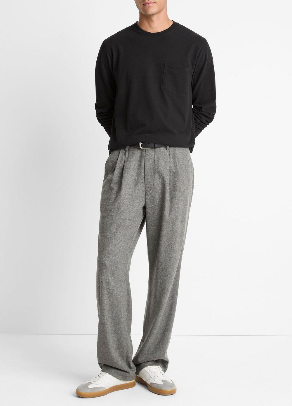 VINCE | Sueded Jersey Long-Sleeve Pocket T-Shirt in Long Sleeve - BLACK