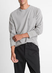 VINCE | Sueded Jersey Long-Sleeve Pocket T-Shirt in Long Sleeve - HEATHER MOUSE