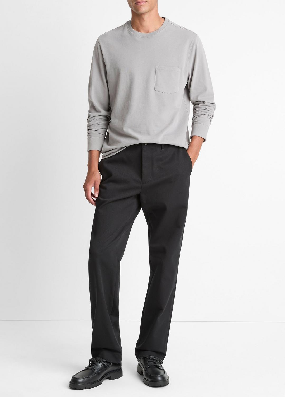 VINCE | Sueded Jersey Long-Sleeve Pocket T-Shirt in Long Sleeve - HEATHER MOUSE
