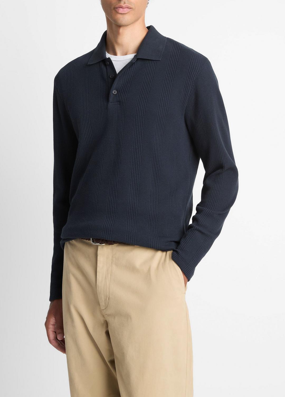VINCE | Variegated Cotton Polo Shirt in Henleys & Polos - COASTAL BLUE
