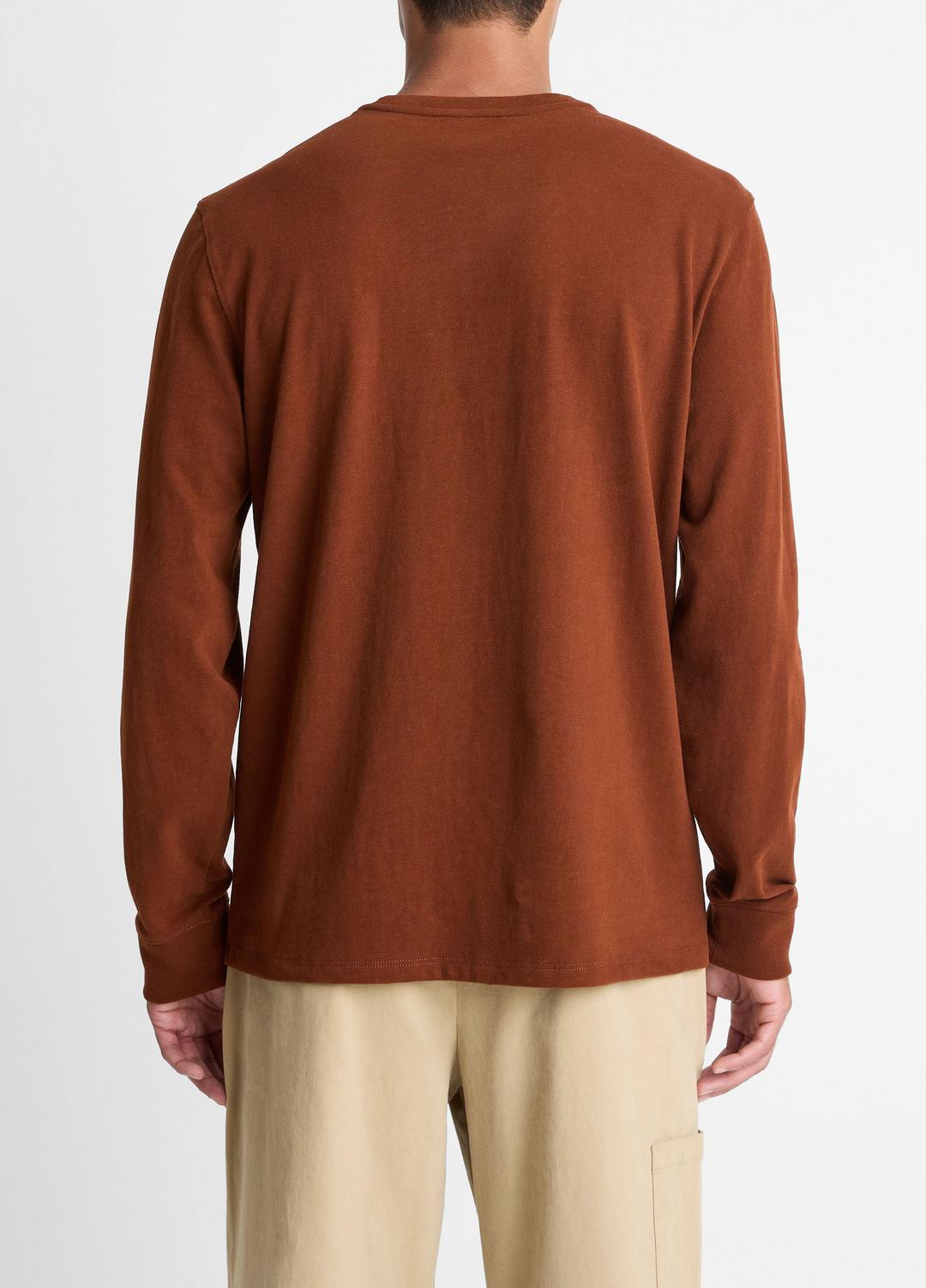 VINCE | Sueded Jersey Long-Sleeve Pocket T-Shirt in Long Sleeve - COPPERHEAD