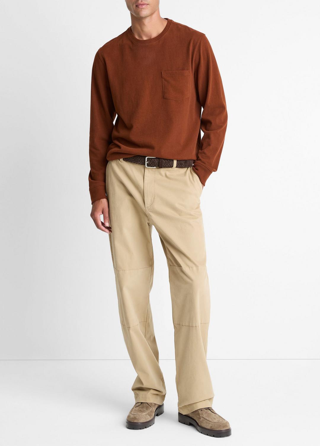 VINCE | Sueded Jersey Long-Sleeve Pocket T-Shirt in Long Sleeve - COPPERHEAD