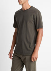 VINCE | Garment Dye Cotton T-Shirt in Short Sleeve - WASHED DARK LEAF