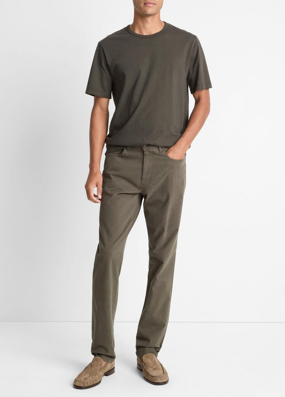 VINCE | Garment Dye Cotton T-Shirt in Short Sleeve - WASHED DARK LEAF