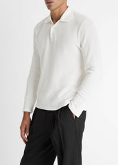 VINCE | Variegated Cotton Polo Shirt in Henleys & Polos - OFF WHITE