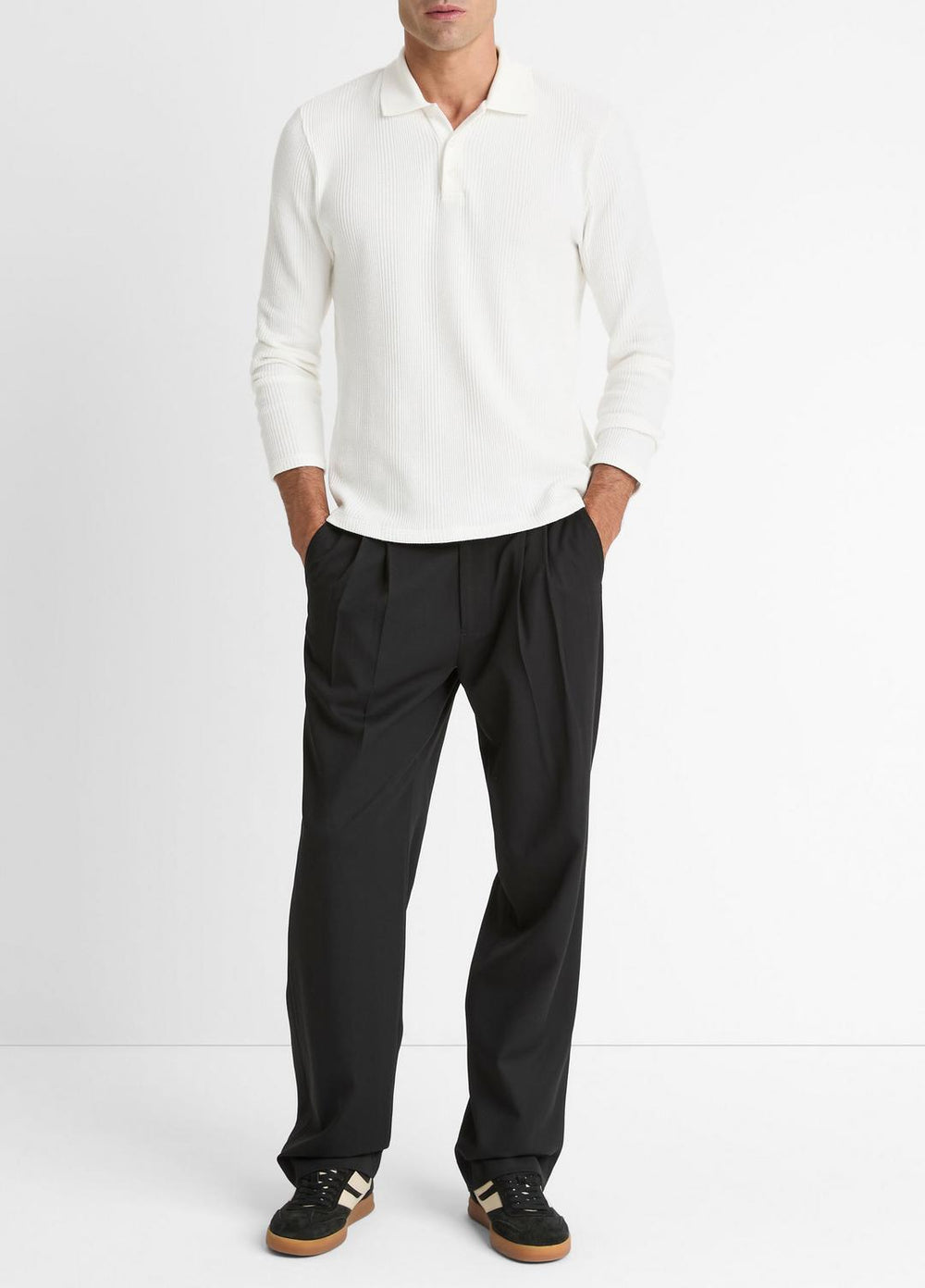 VINCE | Variegated Cotton Polo Shirt in Henleys & Polos - OFF WHITE