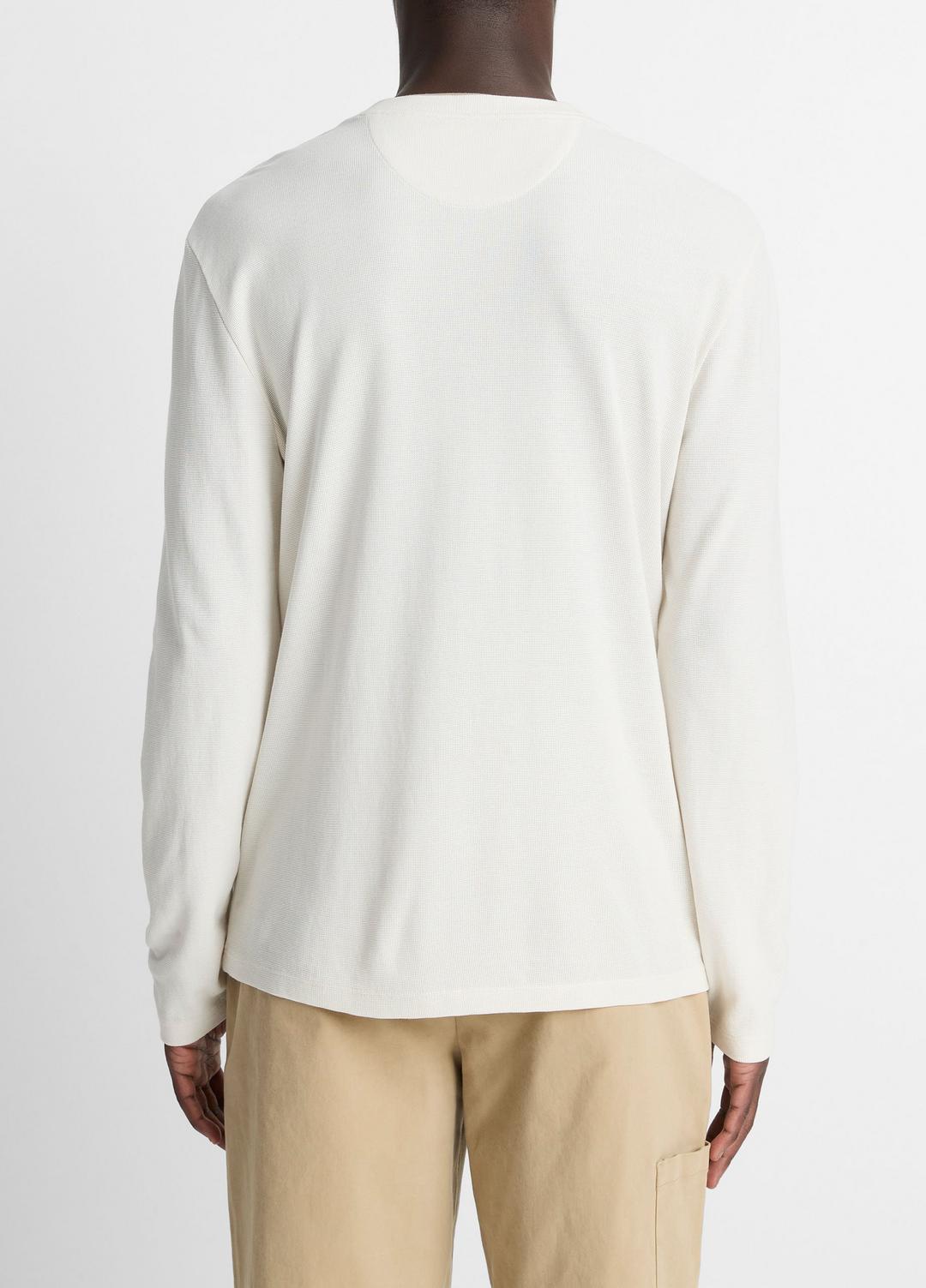 VINCE | Micro-Waffle Pima Cotton Double-Collar Long-Sleeve T-Shirt in Long Sleeve - BLANCO/TERRAPIN