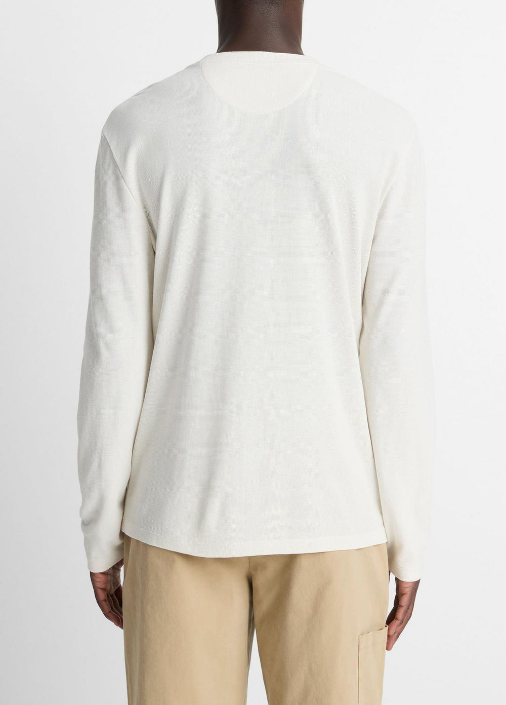 VINCE | Micro-Waffle Pima Cotton Double-Collar Long-Sleeve T-Shirt in Long Sleeve - BLANCO/TERRAPIN