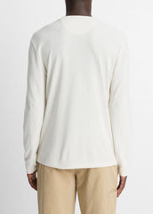 VINCE | Micro-Waffle Pima Cotton Double-Collar Long-Sleeve T-Shirt in Long Sleeve - BLANCO/TERRAPIN