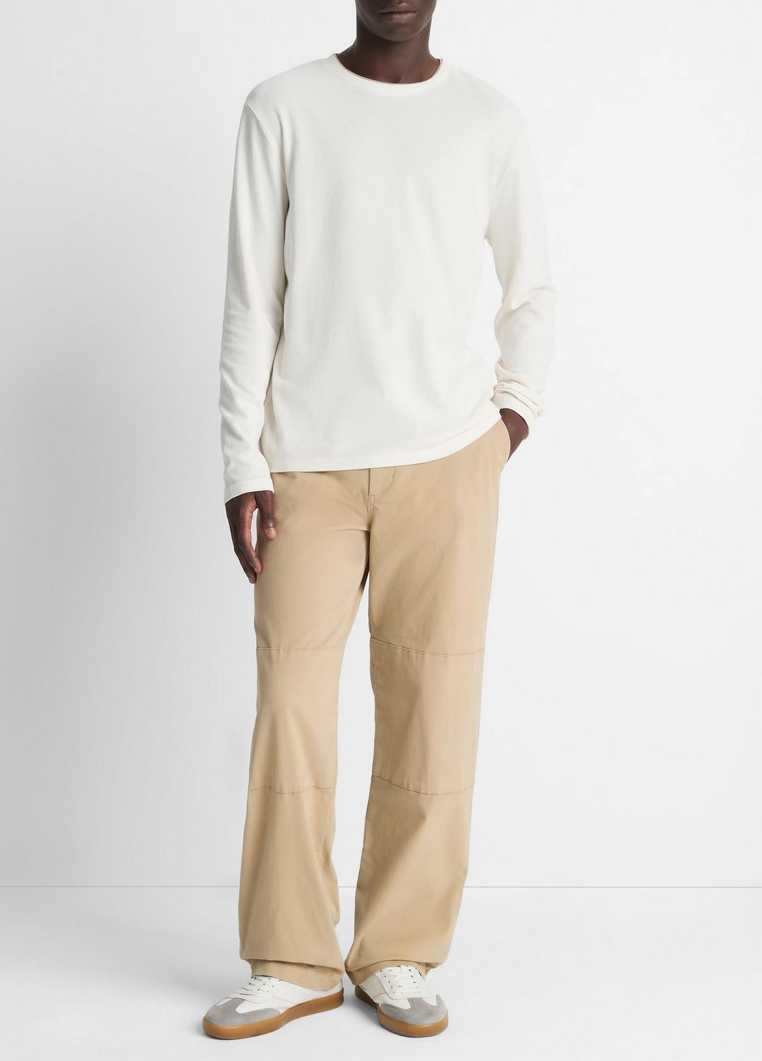 VINCE | Micro-Waffle Pima Cotton Double-Collar Long-Sleeve T-Shirt in Long Sleeve - BLANCO/TERRAPIN