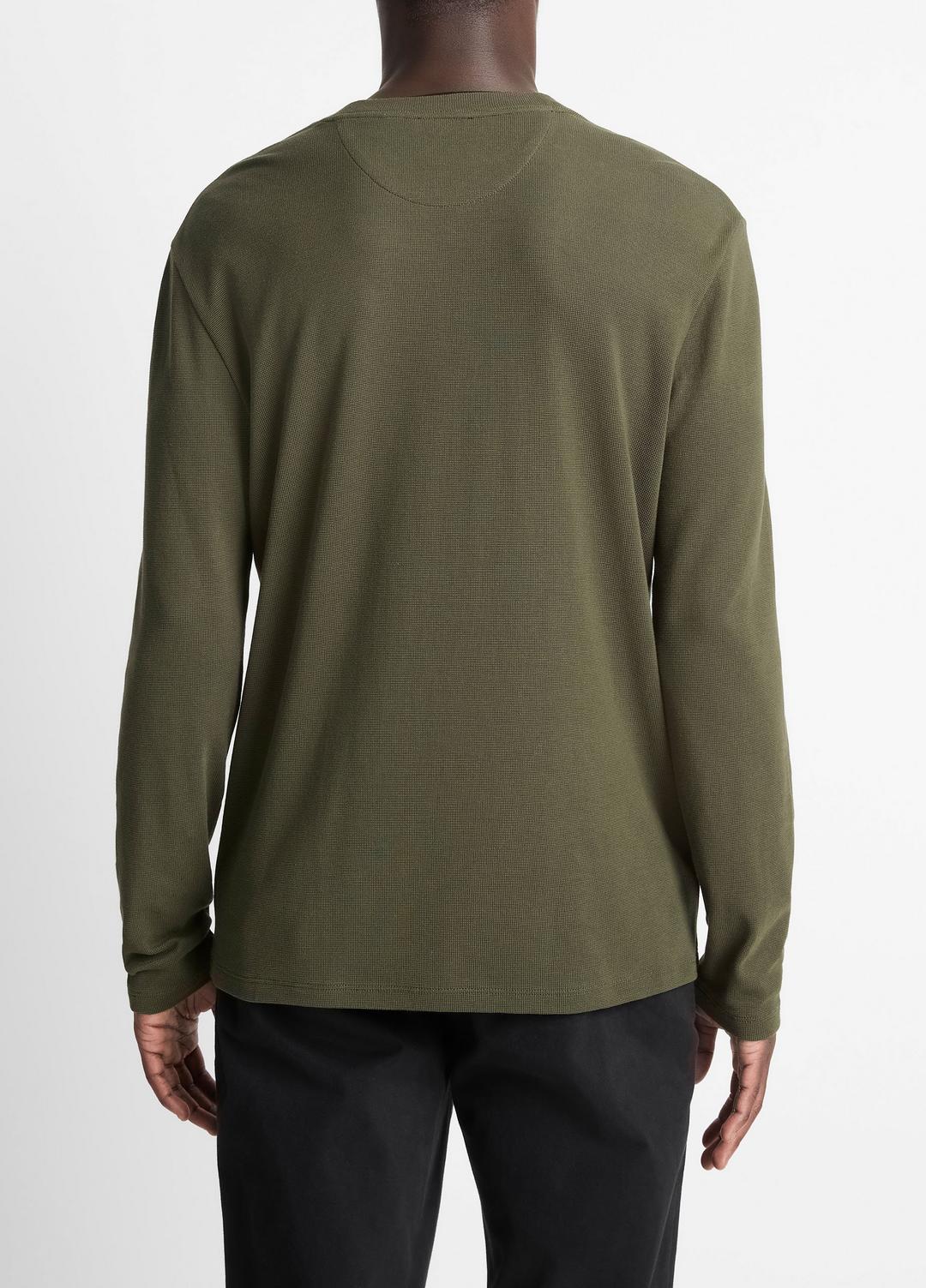 VINCE | Micro-Waffle Pima Cotton Double-Collar Long-Sleeve T-Shirt in Long Sleeve - DRIVER GREEN/BLACK