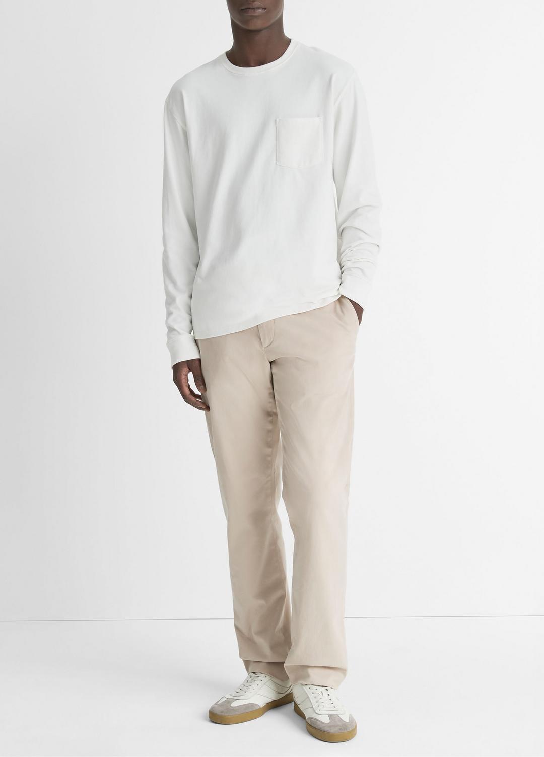 VINCE | Sueded Jersey Long-Sleeve Pocket T-Shirt in Long Sleeve - OFF WHITE